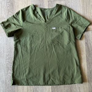 Figs Olive Green V-Neck Short Sleeve Scrub Top